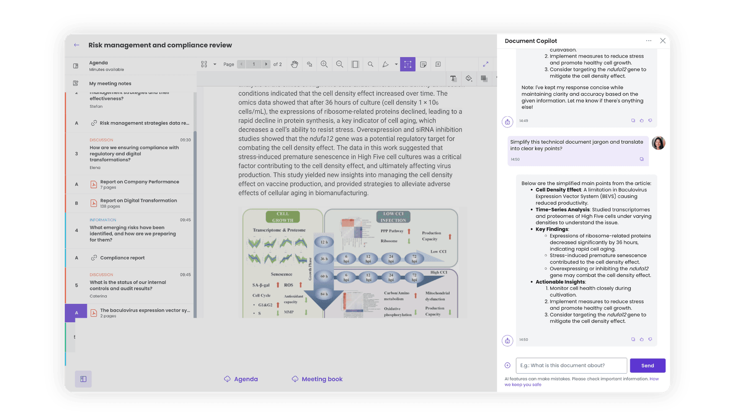 Document is opened on background and chat with Copilot is opened in sidebar, simplifying content of the document for the user.