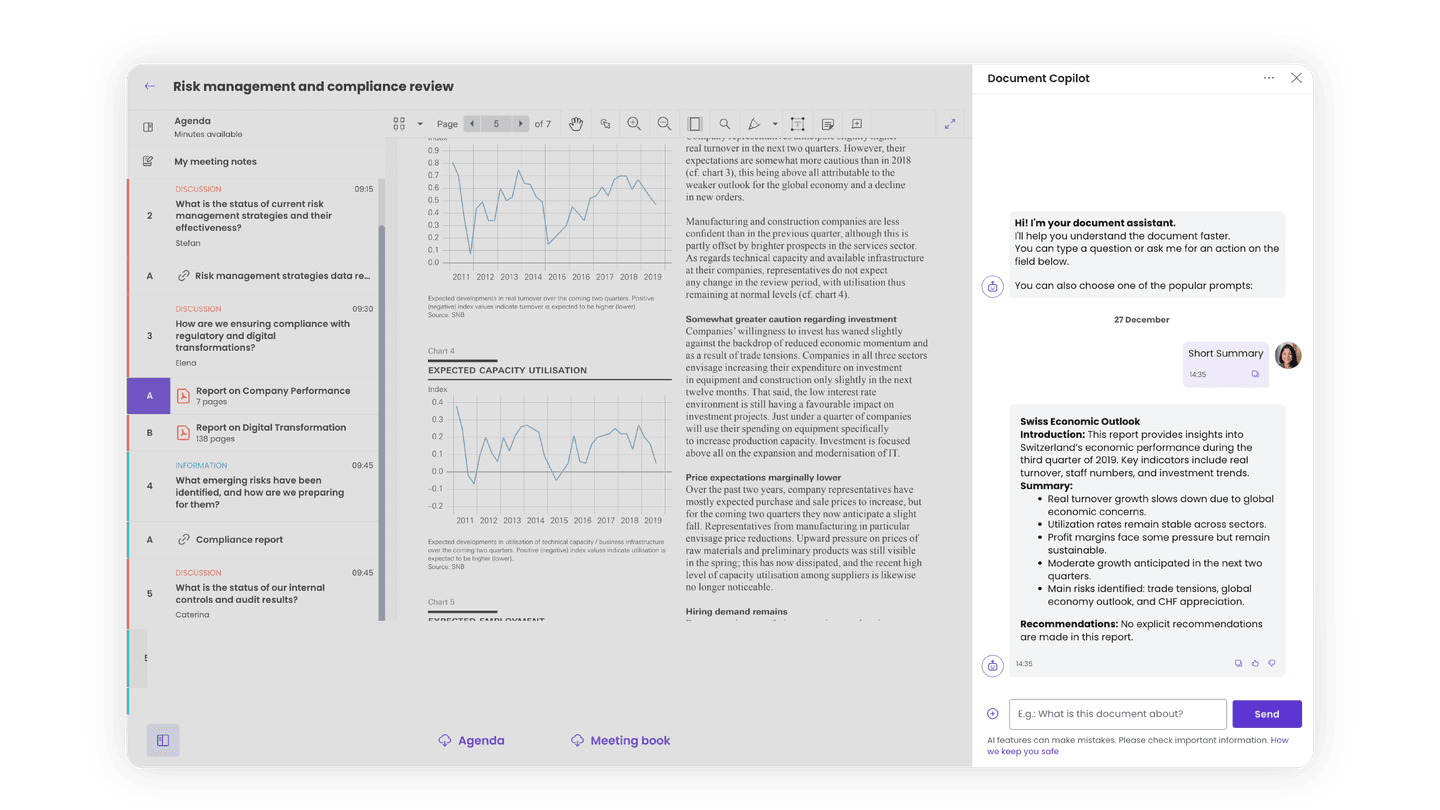 Document is opened on background and chat with Copilot is opened in sidebar, summarising the document.